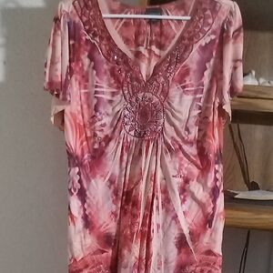 Covington Pink and Red Beaded Blouse